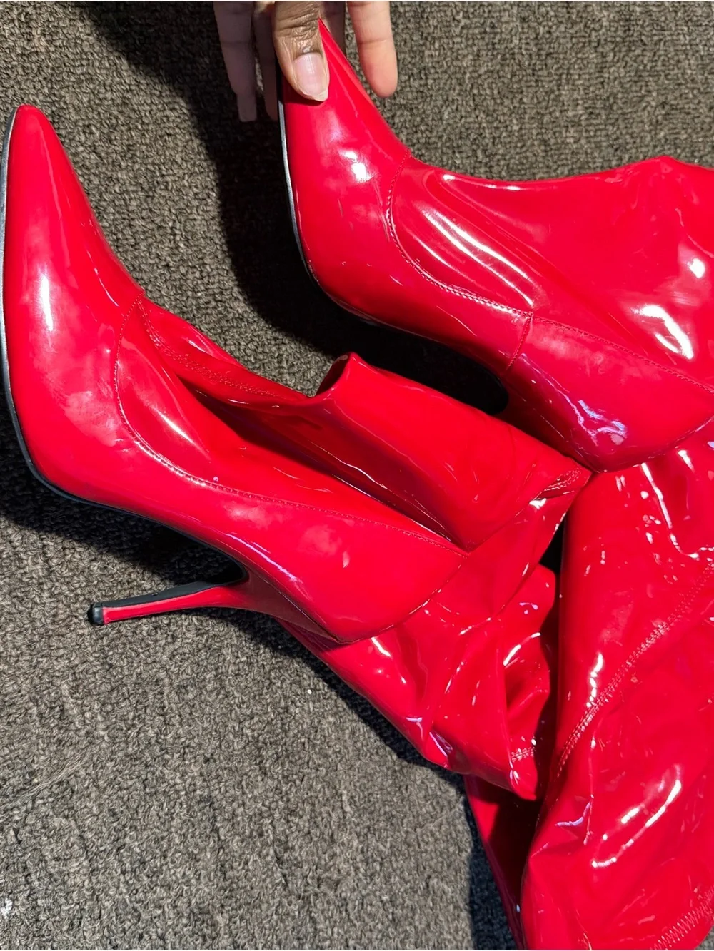 Red Patent Over-the-Knee Stiletto Boots - Women